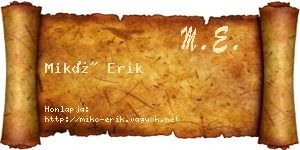 Mikó Erik névjegykártya